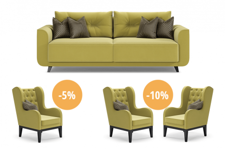 Скидки -5% и -10% на кресла и пуфы при покупке с диваном!